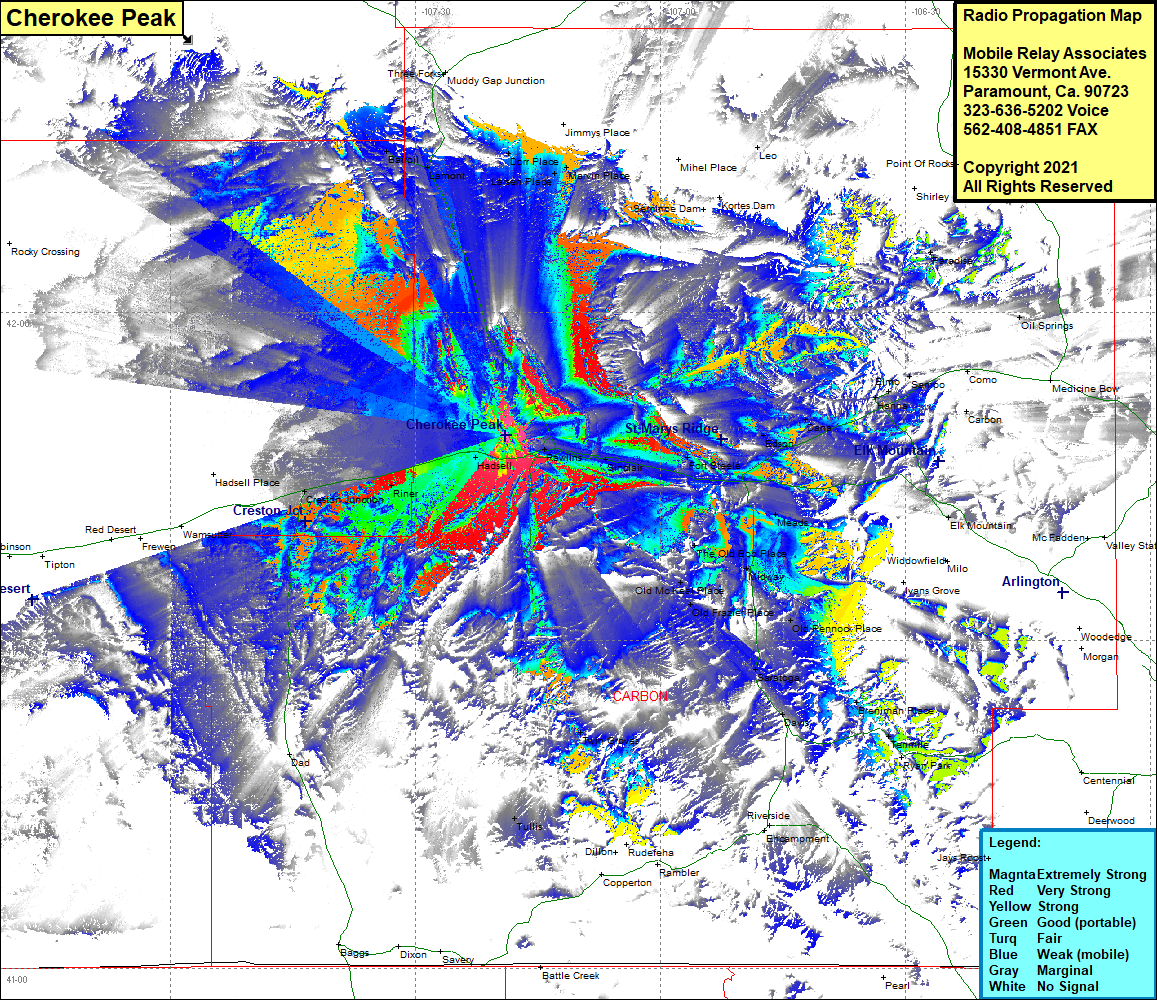 heat map radio coverage Cherokee Peak
